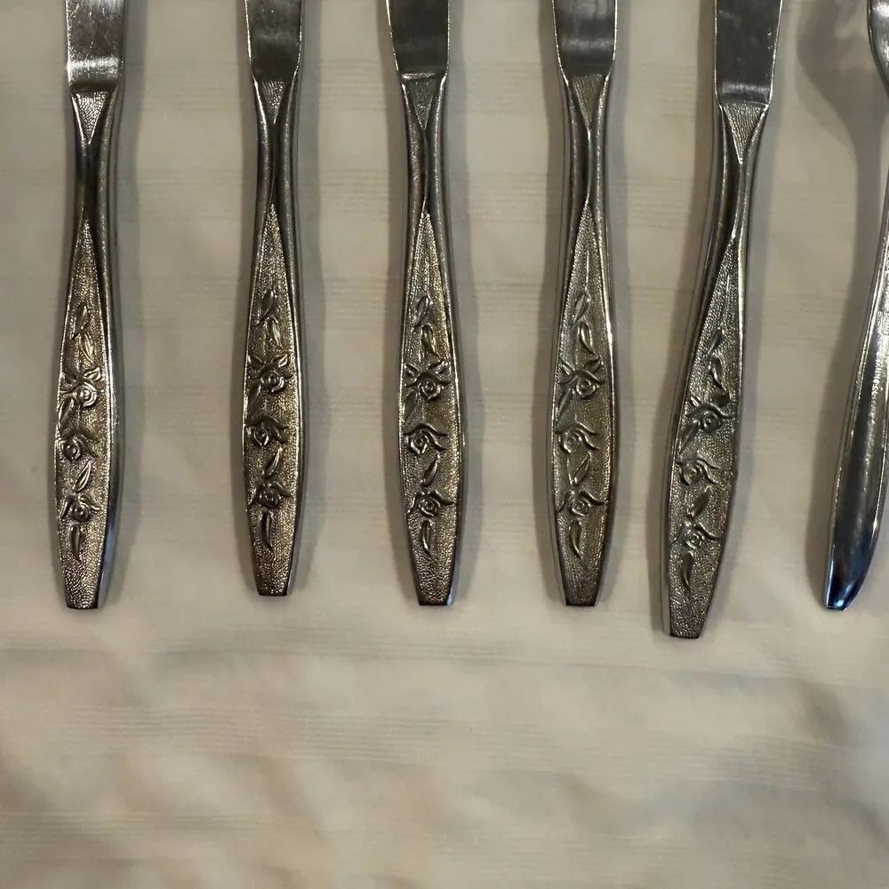 Ekco Eterna Rose Cotillion Stainless Flatware Knife Fork Spoon 13 Pc Vintage